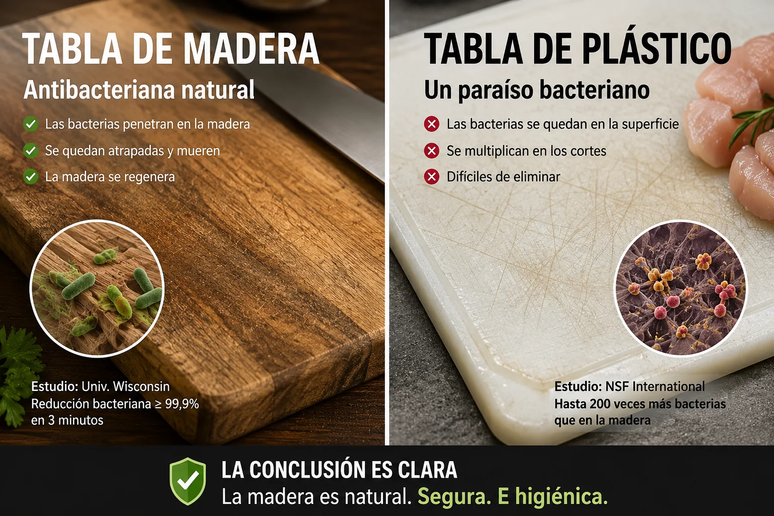 Tu tabla de plástico no es higiénica: es un hotel 5 estrellas para bacterias