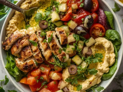 Bowl Mediterráneo Con Pollo A La Plancha