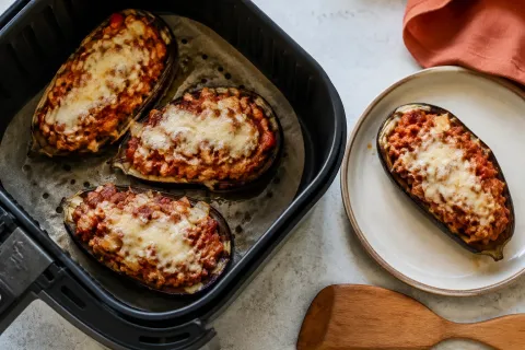 Berenjenas Rellenas De Pavo Y Tomate En Airfryer