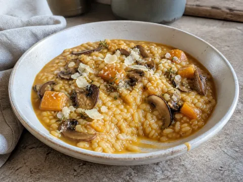 Arroz Meloso De Calabaza, Setas Y Queso Curado