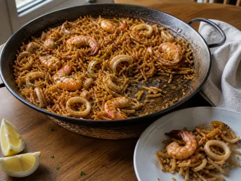 Fideuà Marinera De Calamar Y Gambas