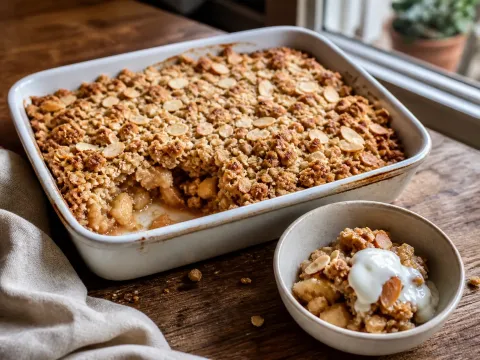 Crumble De Manzana Y Almendras Con Yogur De Vainilla