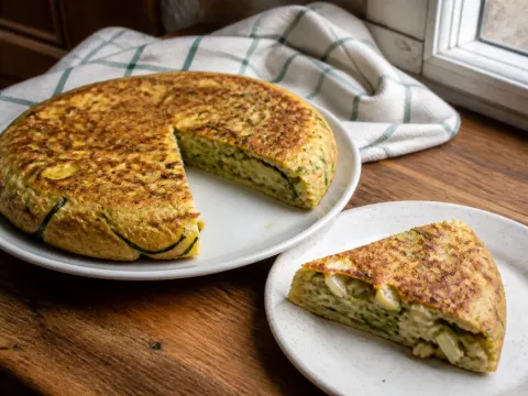 Tortilla De Calabacín, Cebolla Y Queso Manchego