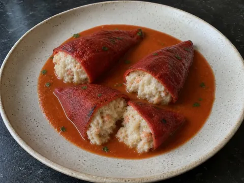 Pimientos Del Piquillo Rellenos De Bacalao Y Gambas