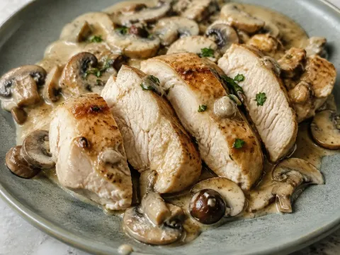 Pechugas De Pollo Jugosas Con Salsa Cremosa De Champiñones