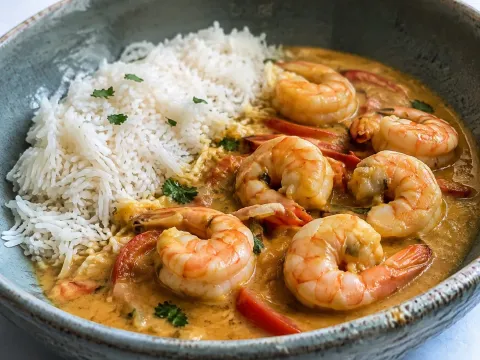 Curry Suave De Langostinos Y Coco Con Arroz Basmati