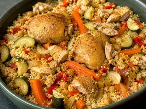 Cuscús De Pollo Con Verduras Y Especias Suaves