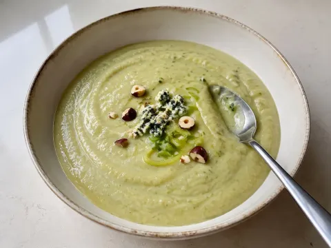 Crema De Puerro Y Pera Con Queso Azul En Thermomix