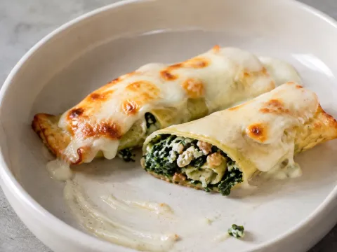 Canelones De Espinacas, Ricotta Y Nueces