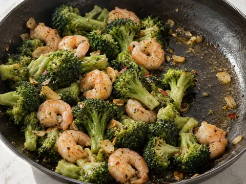 Brócoli Salteado Con Gambas Al Ajillo