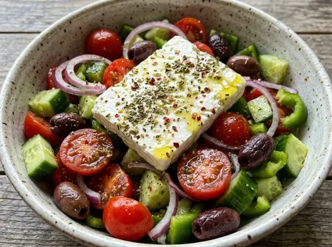 Ensalada Griega Tradicional Con Queso Feta Y Aceitunas Kalamata