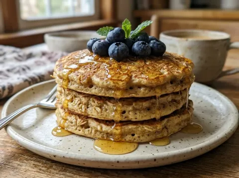 Tortitas De Plátano Y Avena Con Arándanos Esponjosas