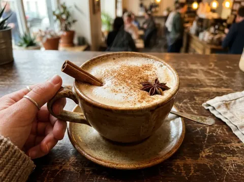 Té Chai Latte Especiado Caliente Con Canela Y Vainilla