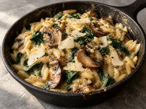 Orzo Cremoso Con Setas Y Espinacas