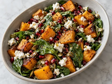Ensalada Templada De Calabaza, Feta Y Granada