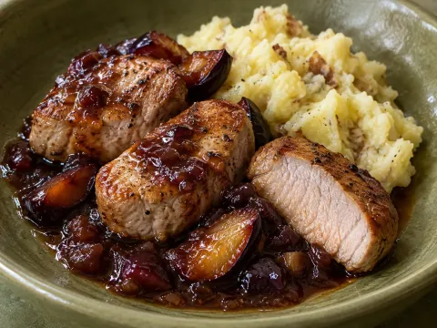 Solomillo De Cerdo Con Salsa De Ciruelas