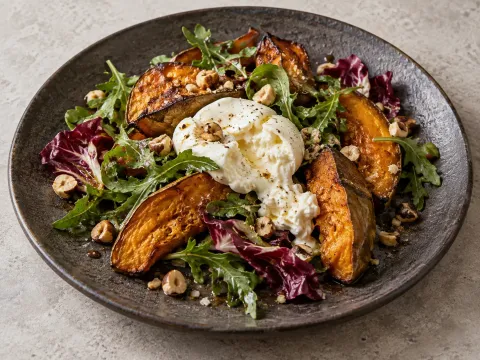 Ensalada Templada De Calabaza, Burrata Y Avellanas