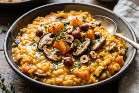 Arroz meloso de calabaza asada, shiitake y avellanas en Thermomix