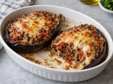Berenjenas Rellenas De Carne Y Gratinadas