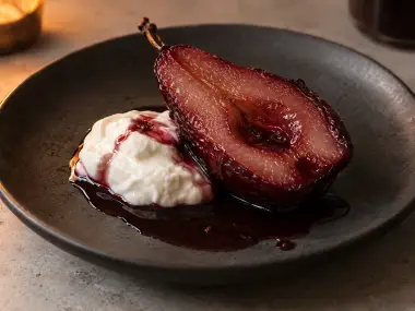 Peras Al Vino Tinto Con Yogur Griego